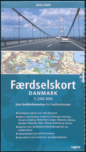Færdselskort, Danmark 1:200 000 : med trafikinformation fra Vejdirektoratet. 2023/2024 (34. udgave)