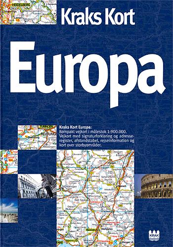 Kraks kort - Europa : kompakt vejkort i målestok 1:800.000 : vejkort med signaturforklaring og adresseregister, afstandstabel, rejseinformation og kort over storbyområder