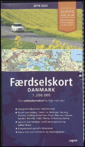 Færdselskort, Danmark 1:200 000 : med trafikinformation fra Vejdirektoratet. 2019/2020 (30. udgave)